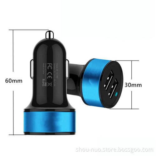 SN-143-R black+blue 3.4A dual usb car charger for mobile phone desktop devices